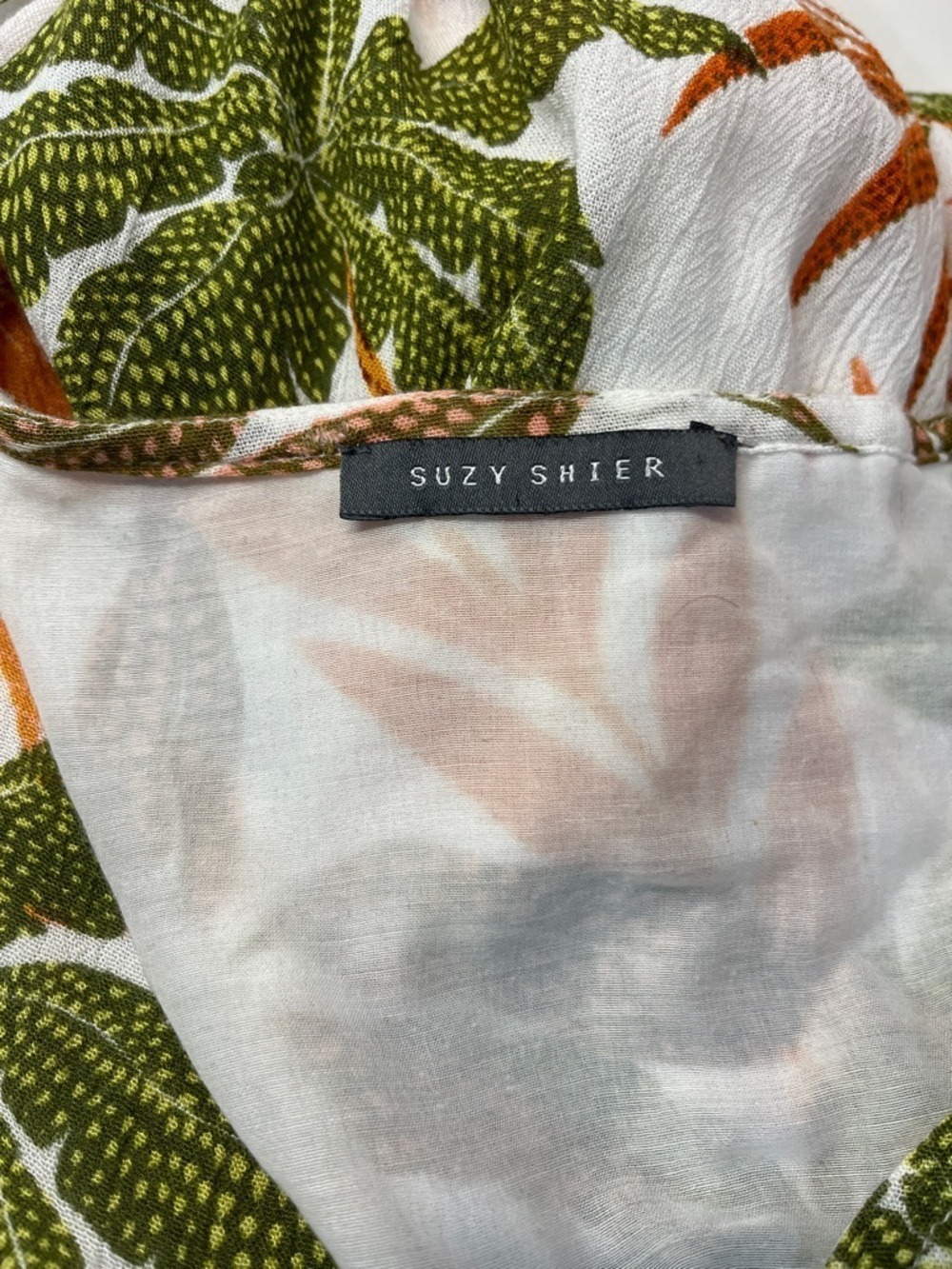 Suzy Shier Leaf Print V-neck Button Front Short Sleeve Tie-Waist Midi Dress, XXL - Picture 8 of 11